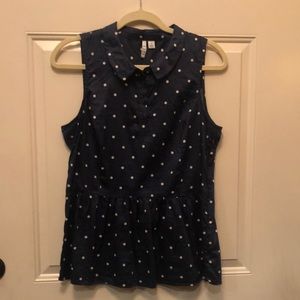 ELLE Navy Sleeveless Polka Dot Collar Ruffle Hem
